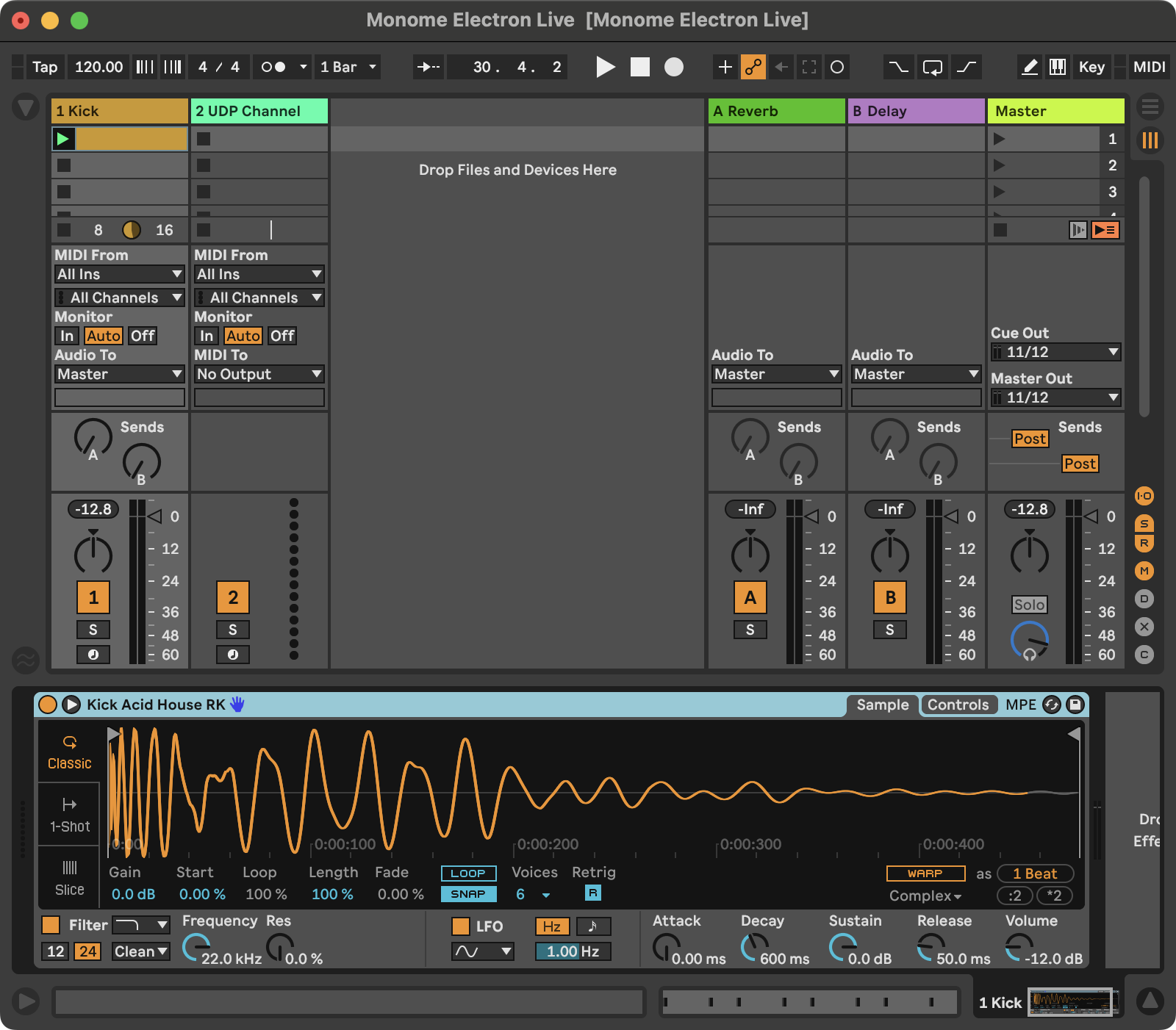 Screenshot of Ableton Live kick drum track