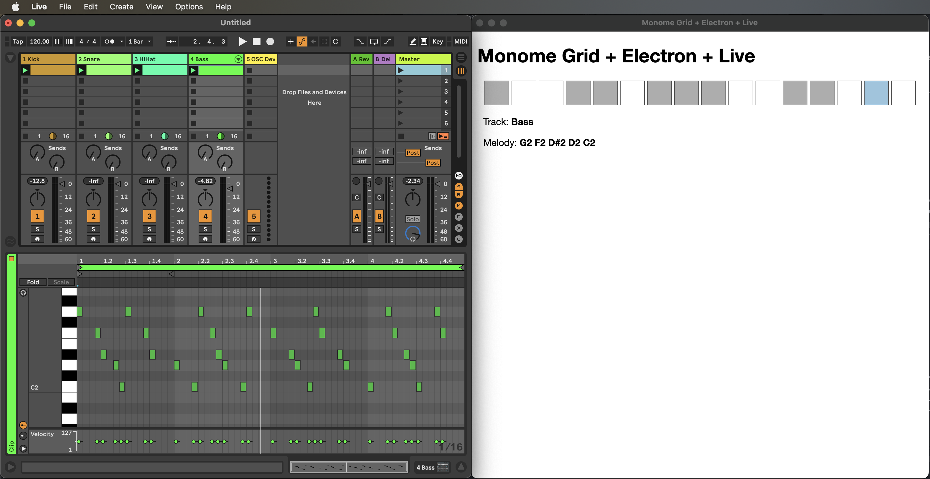 Screenshot of Ableton Live and the Electron sequencer app