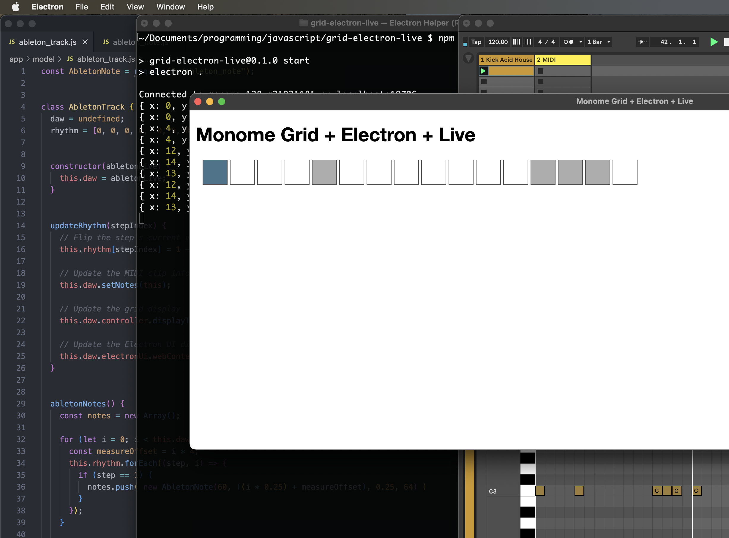 Screenshot of the Live running in sync with Electron with notes